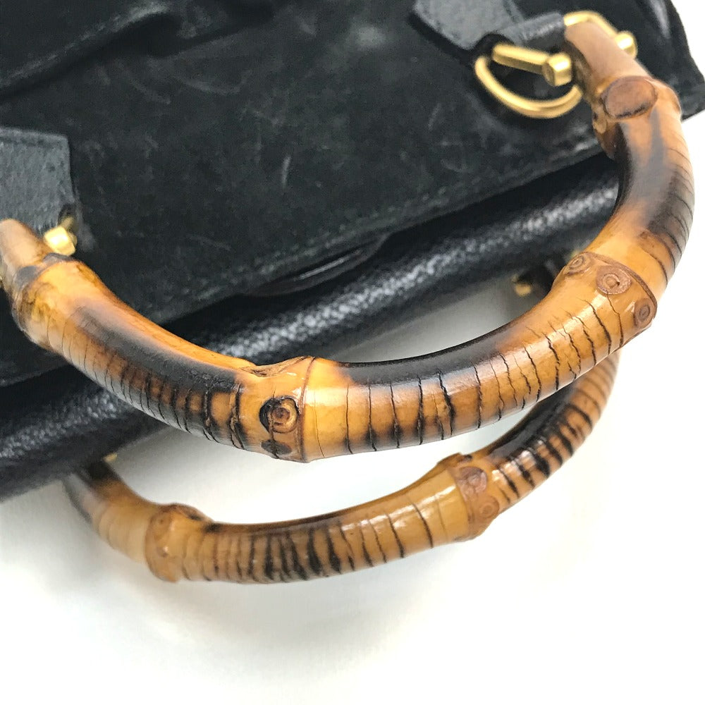 GUCCI Shoulder Bag Suede / leather Black x brown Pochette Bamboo Women Used