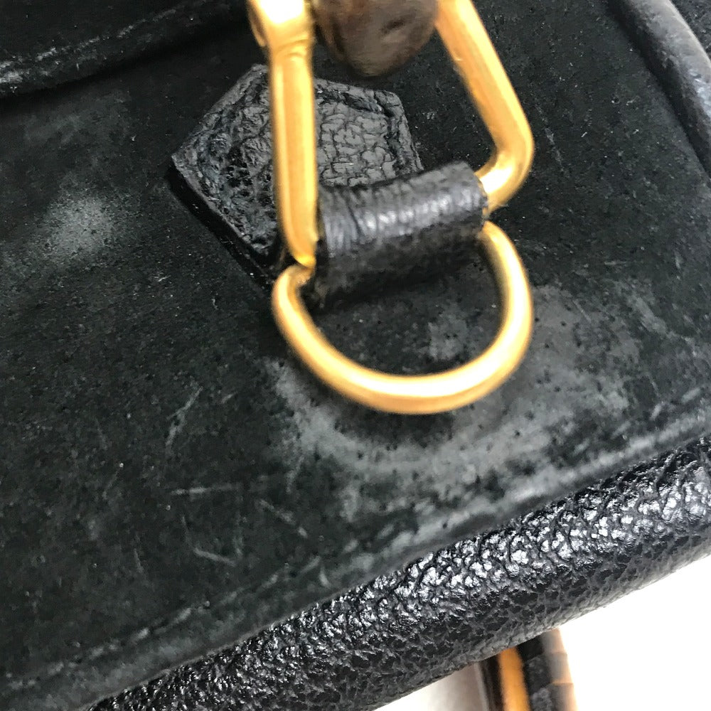 GUCCI Shoulder Bag Suede / leather Black x brown Pochette Bamboo Women Used
