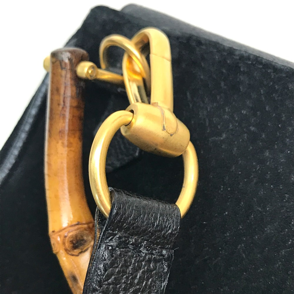 GUCCI Shoulder Bag Suede / leather Black x brown Pochette Bamboo Women Used
