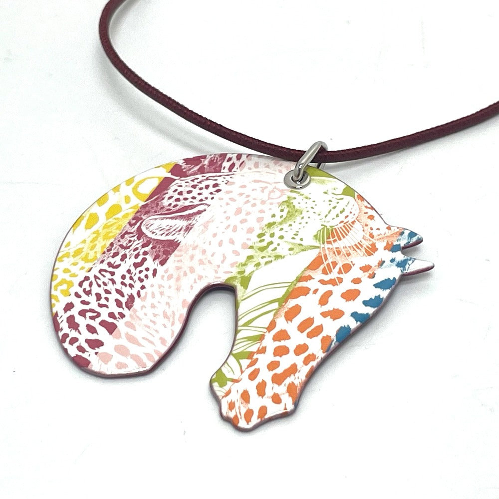HERMES Necklace enamel multicolor Tattersall Tatouage GM Women Used