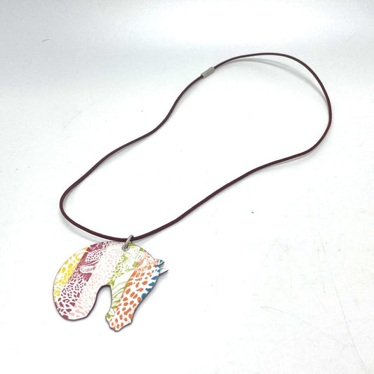 HERMES Necklace enamel multicolor Tattersall Tatouage GM Women Used