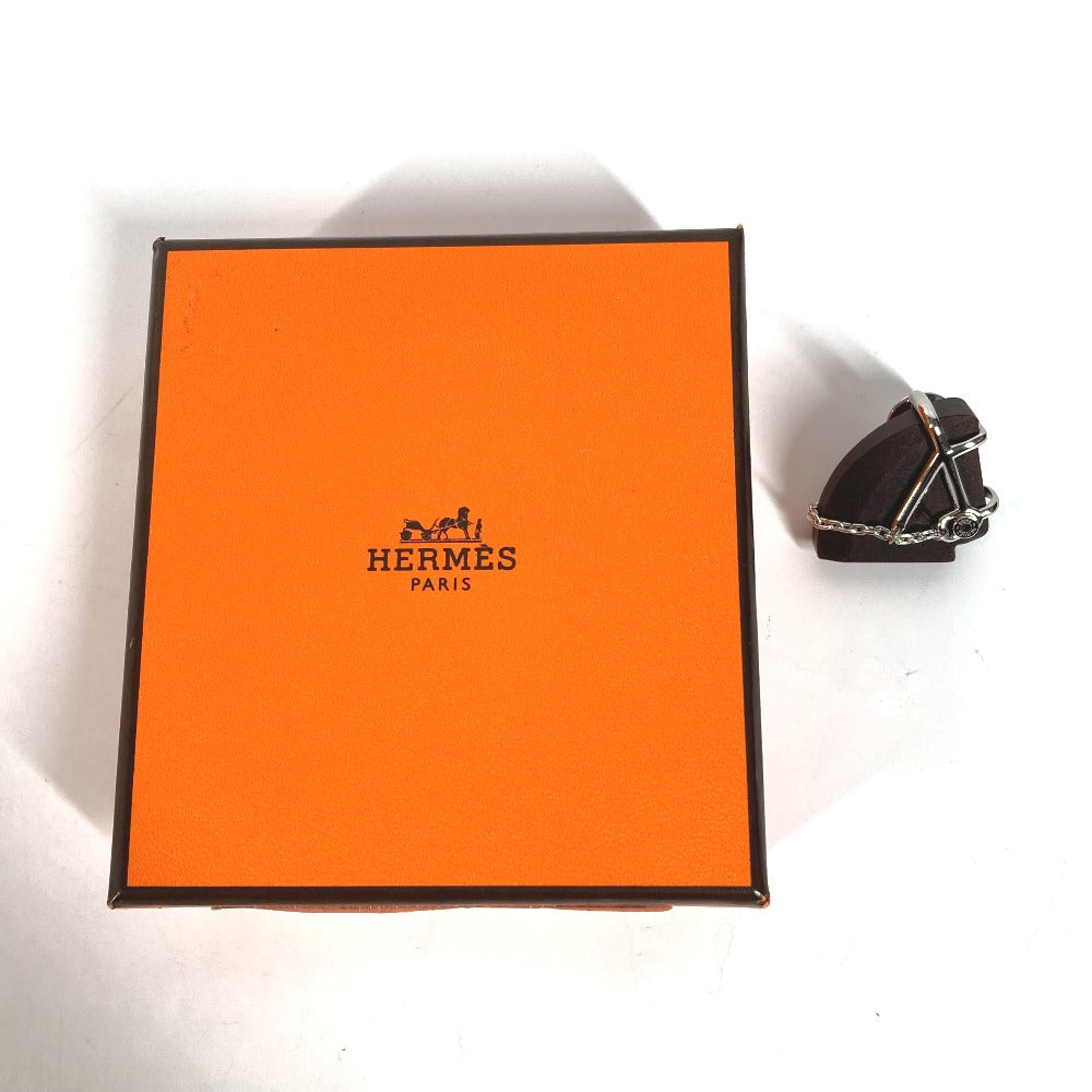 HERMES Brooch H077351FP01 Wood Brown horse cheval Badge Cheval Vulcanium Women Used