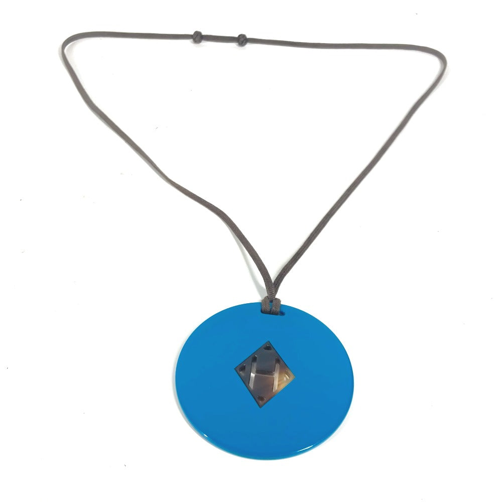 HERMES Necklace lacquer blue Accessories Buffalo horn Women Used