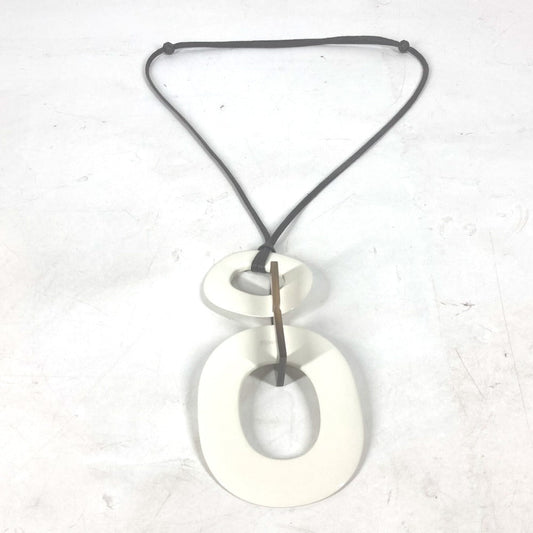HERMES Necklace Buffalo horn white Ism Women Used
