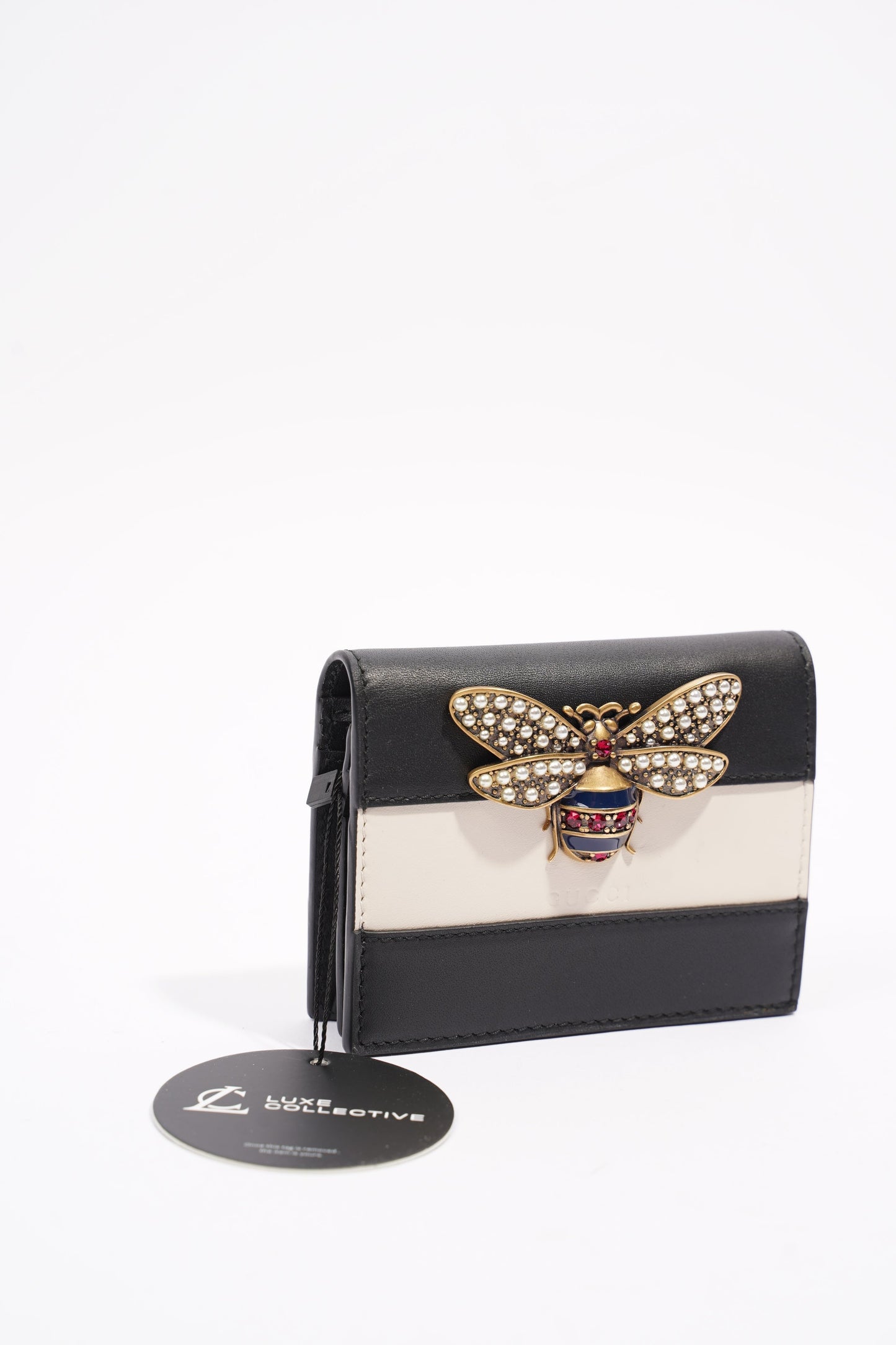 Gucci Queen Margaret Card Case Black / White Leather