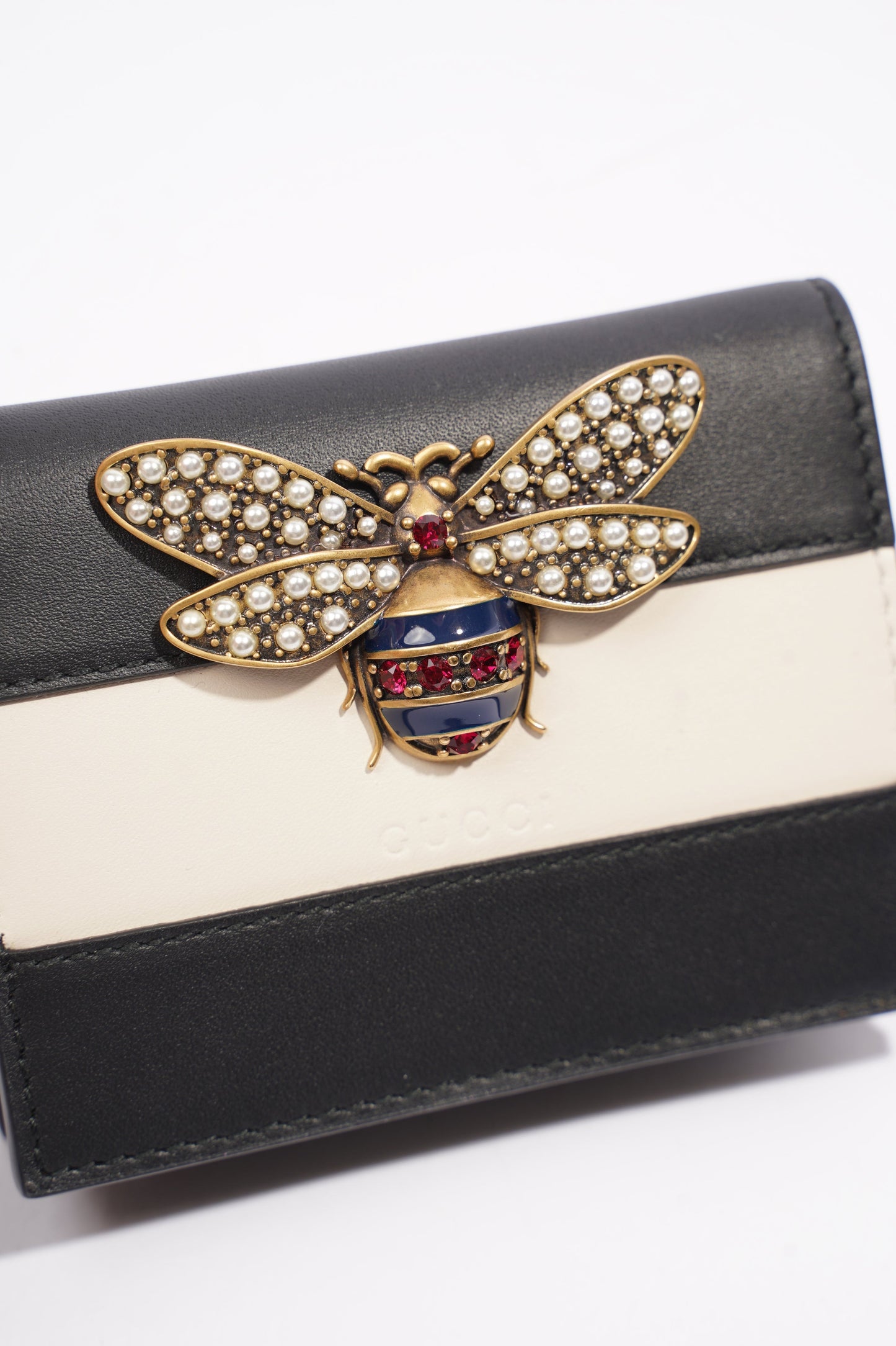 Gucci Queen Margaret Card Case Black / White Leather