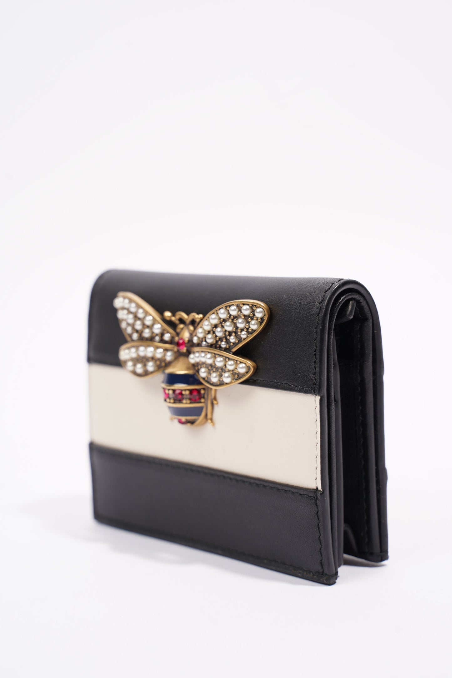 Gucci Queen Margaret Card Case Black / White Leather