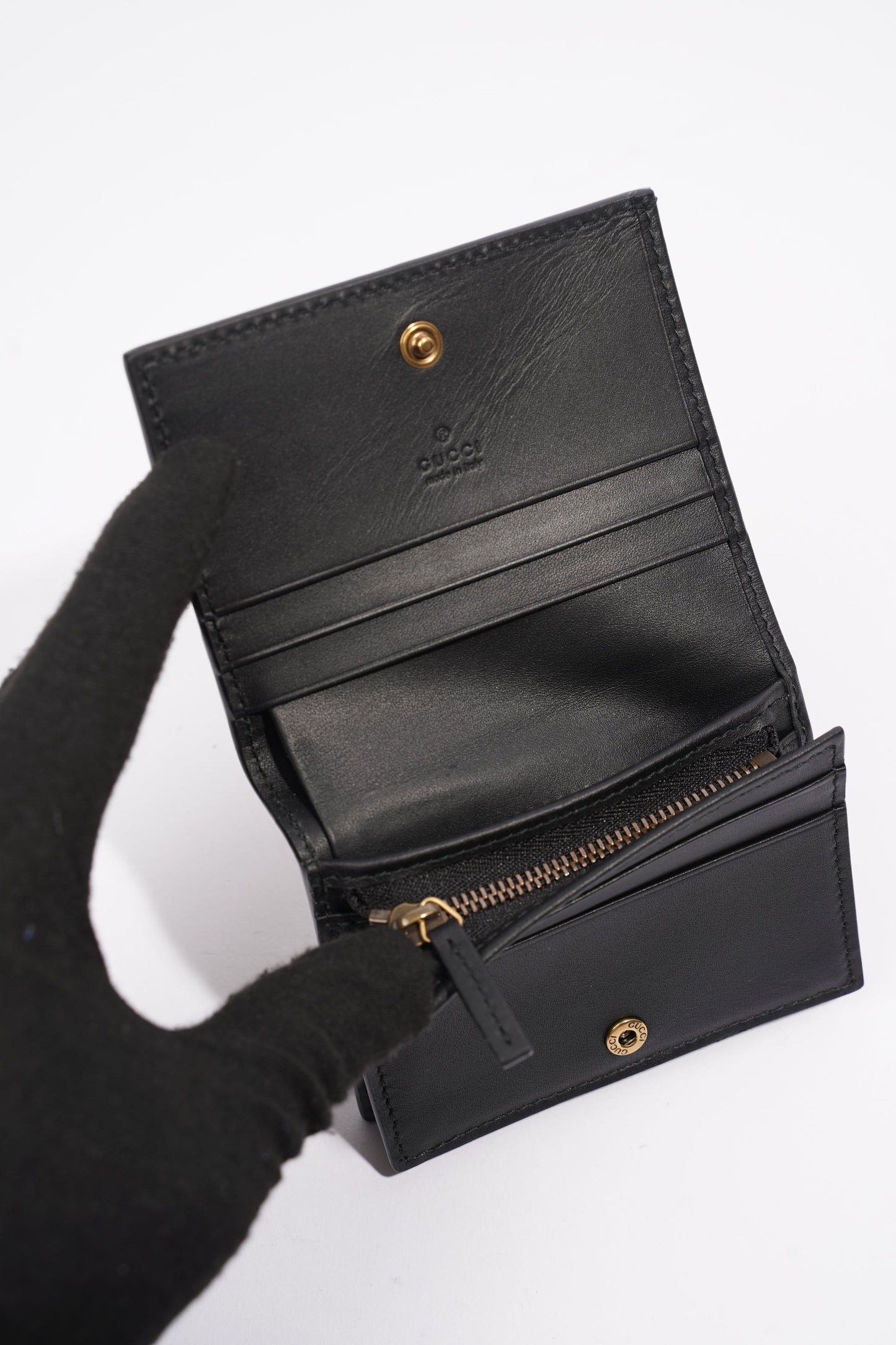 Gucci Queen Margaret Card Case Black / White Leather
