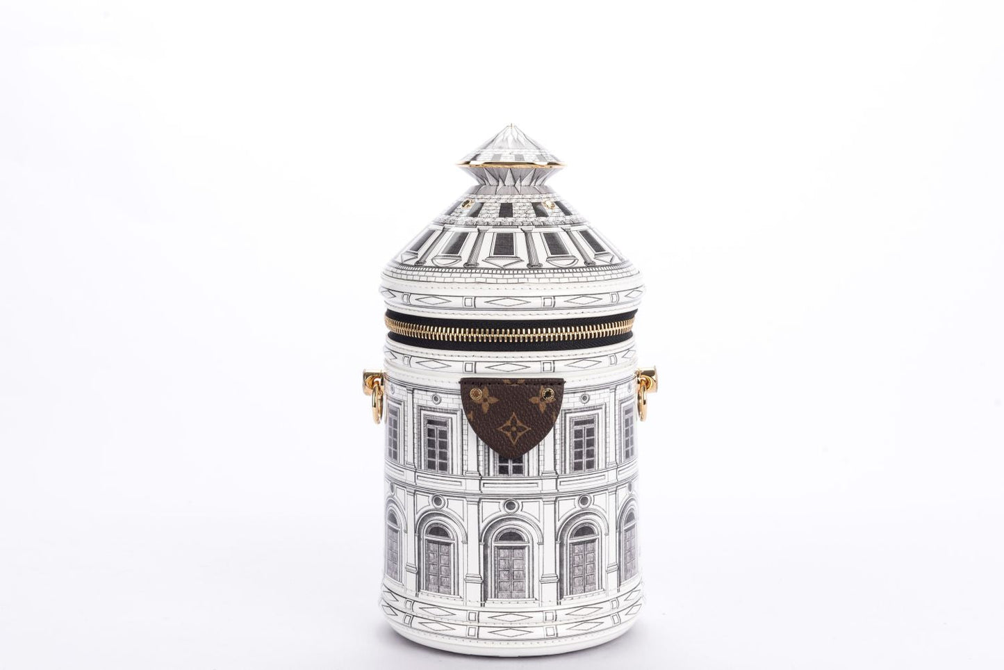 Louis Vuitton Fornasetti Cannes Vase Architettura Handbag (M59143), Gold Hardware, with Strap, Gold Chain, Lock, Keys, Dust Cover & Box