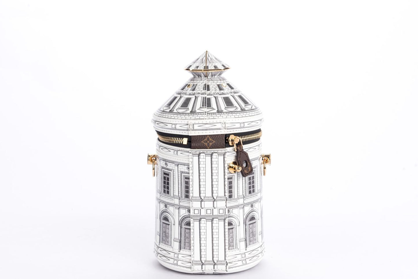 Louis Vuitton Fornasetti Cannes Vase Architettura Handbag (M59143), Gold Hardware, with Strap, Gold Chain, Lock, Keys, Dust Cover & Box