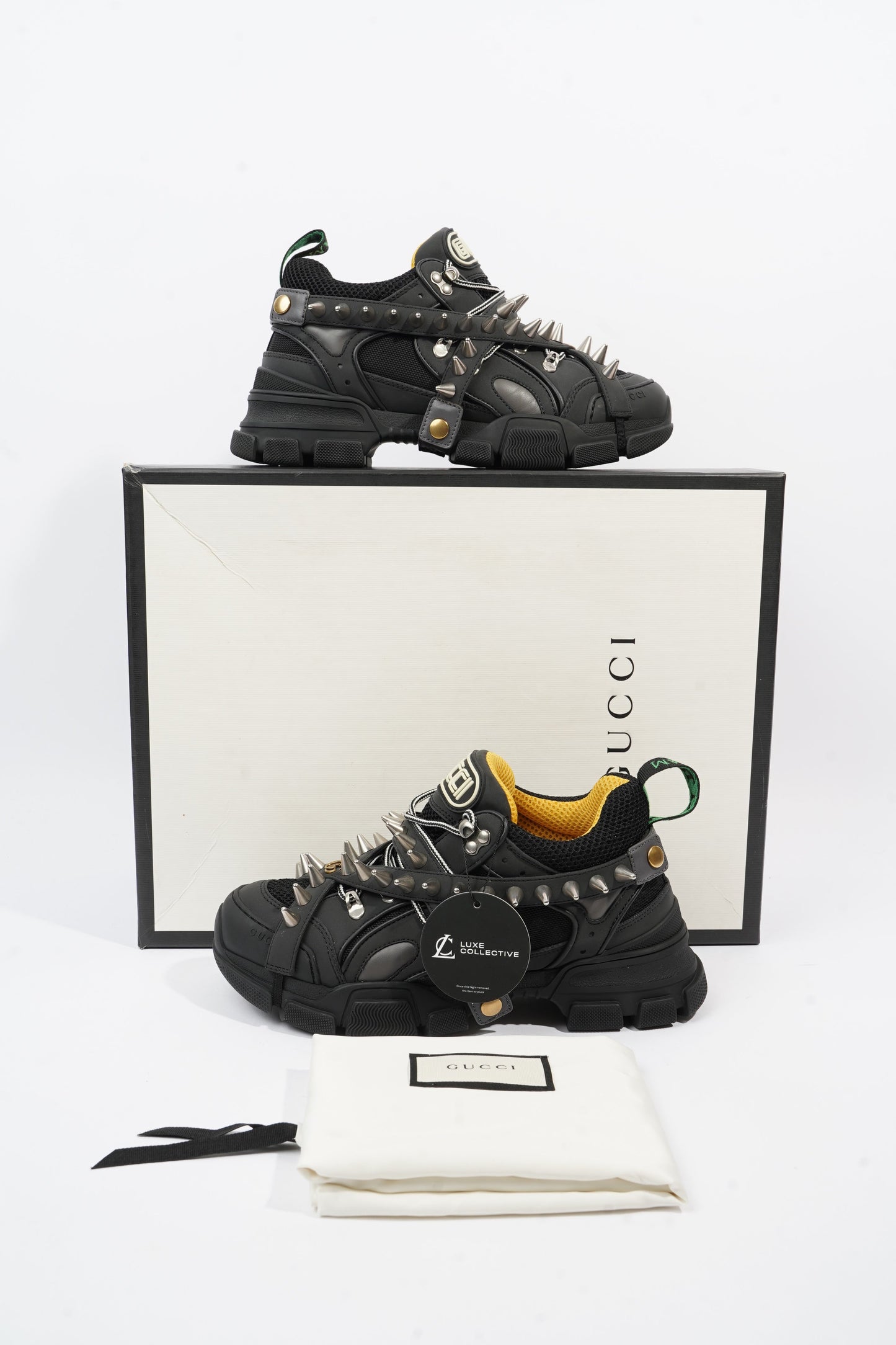 Gucci Flashtrek Withe Removable Spikes Black Leather EU 40.5 UK 6.5