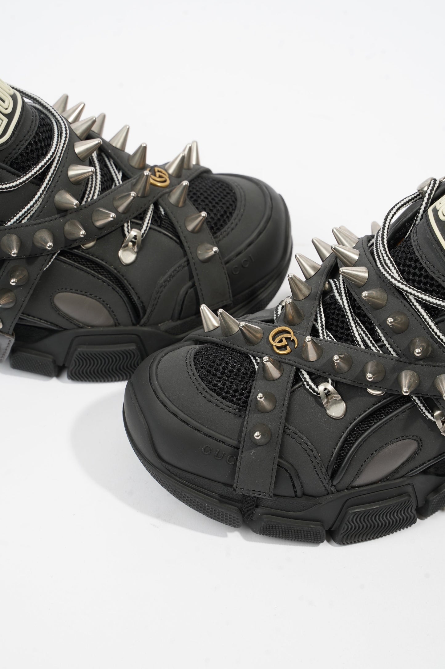 Gucci Flashtrek Withe Removable Spikes Black Leather EU 40.5 UK 6.5