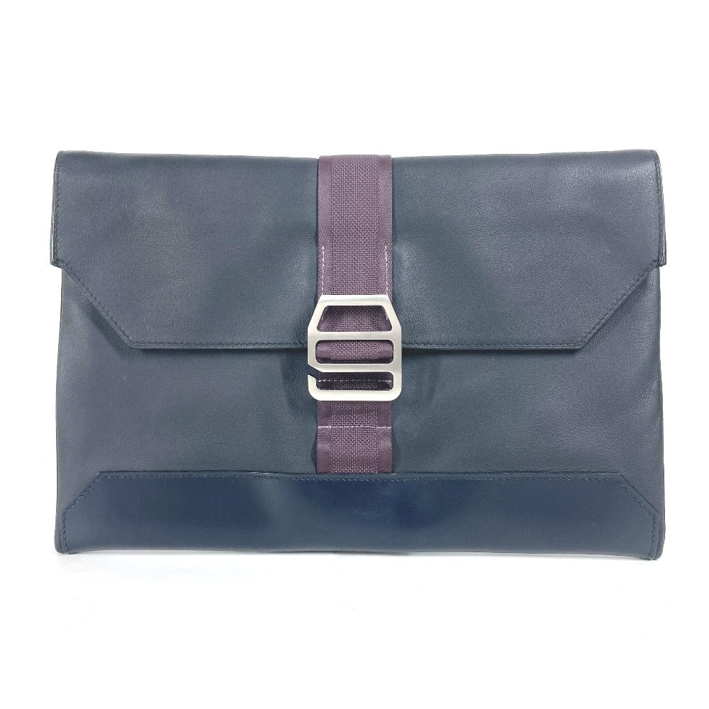 HERMES Clutch bag leather Navy City slide mens Used