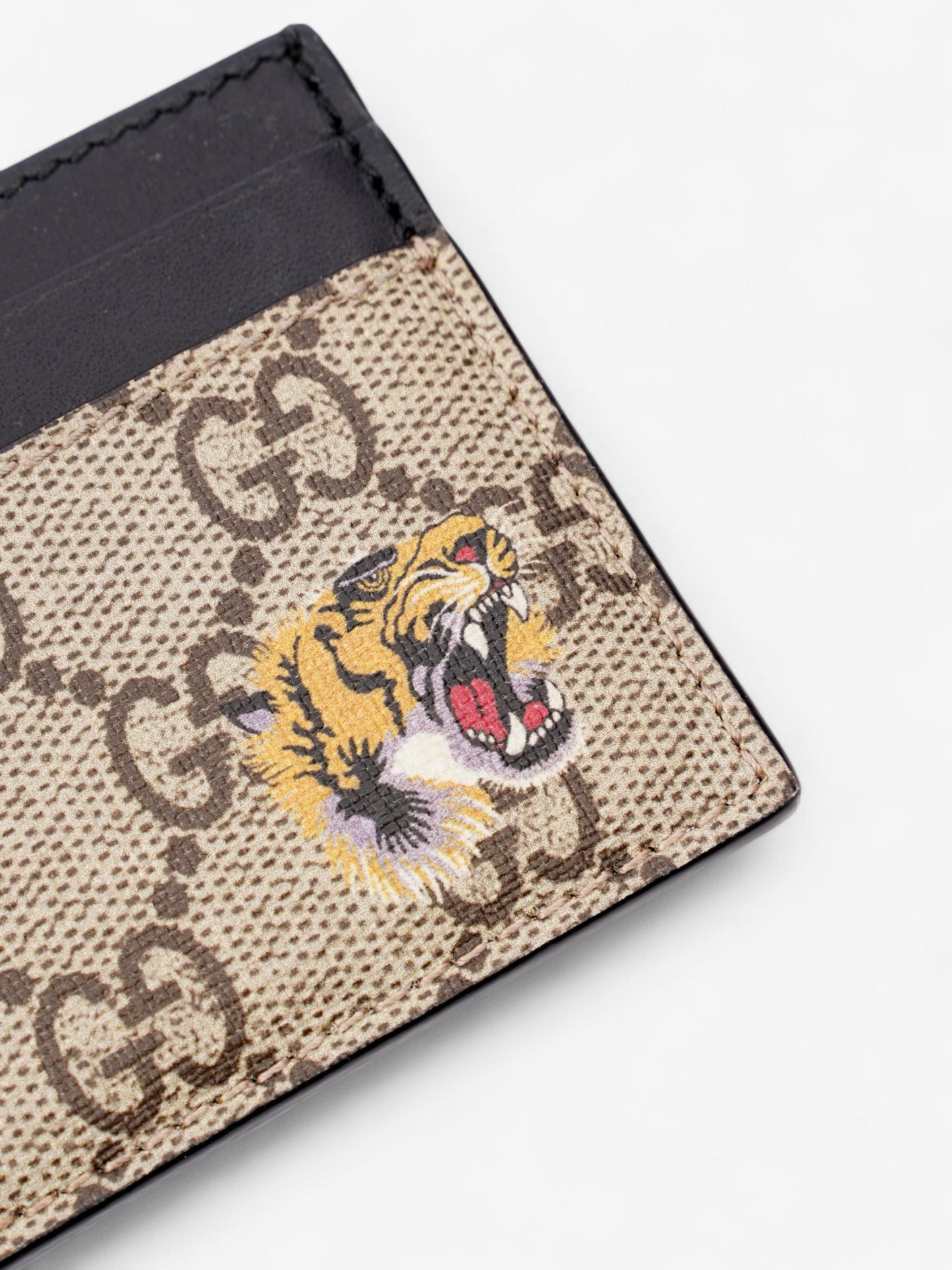 Gucci Tiger Card Holder Supreme / Black Coated Canvas