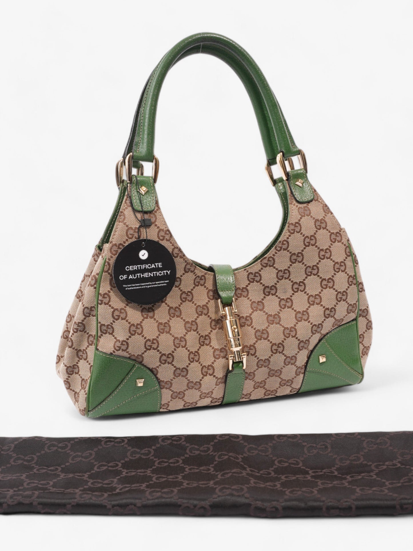 Gucci Jackie Beige And Ebony GG Supreme / Green Canvas