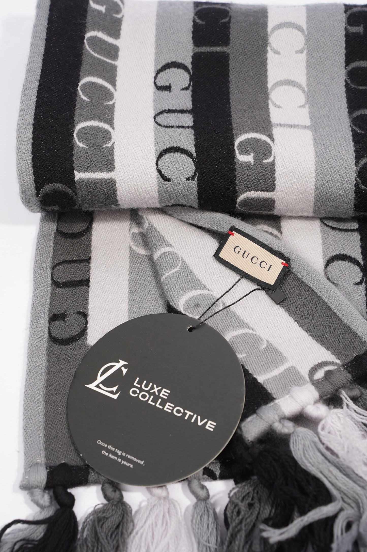 Gucci Stripe Wool Scarf Grey / Black Wool 180xm x 37cm