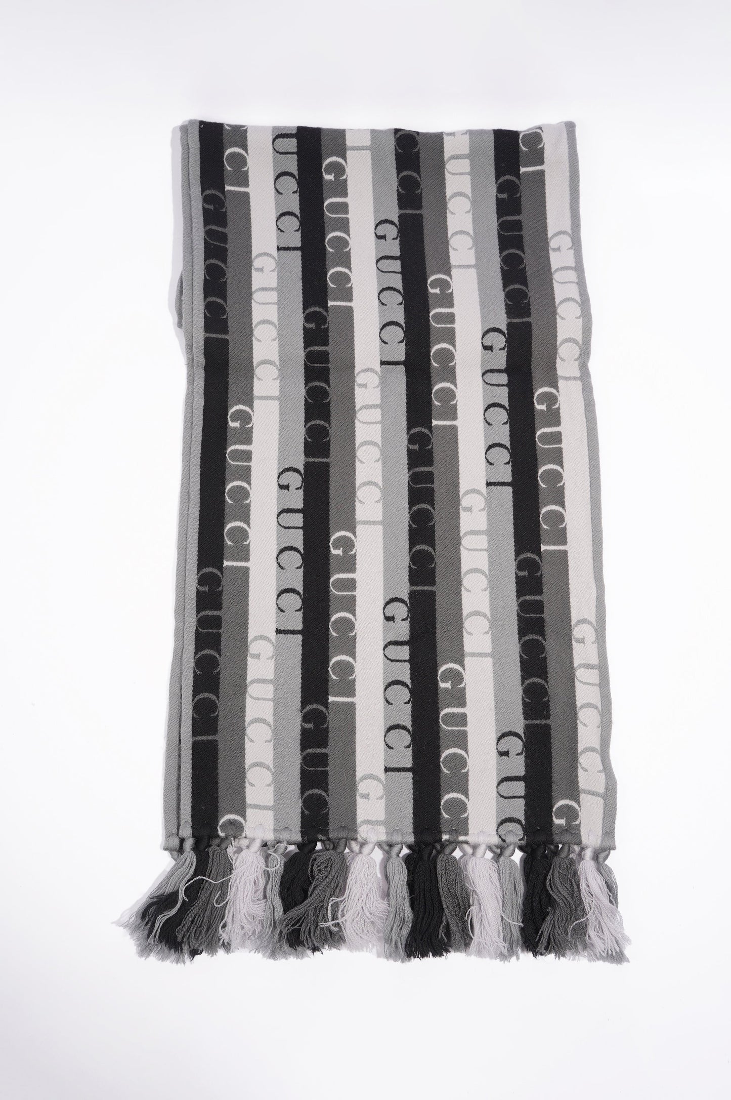Gucci Stripe Wool Scarf Grey / Black Wool 180xm x 37cm