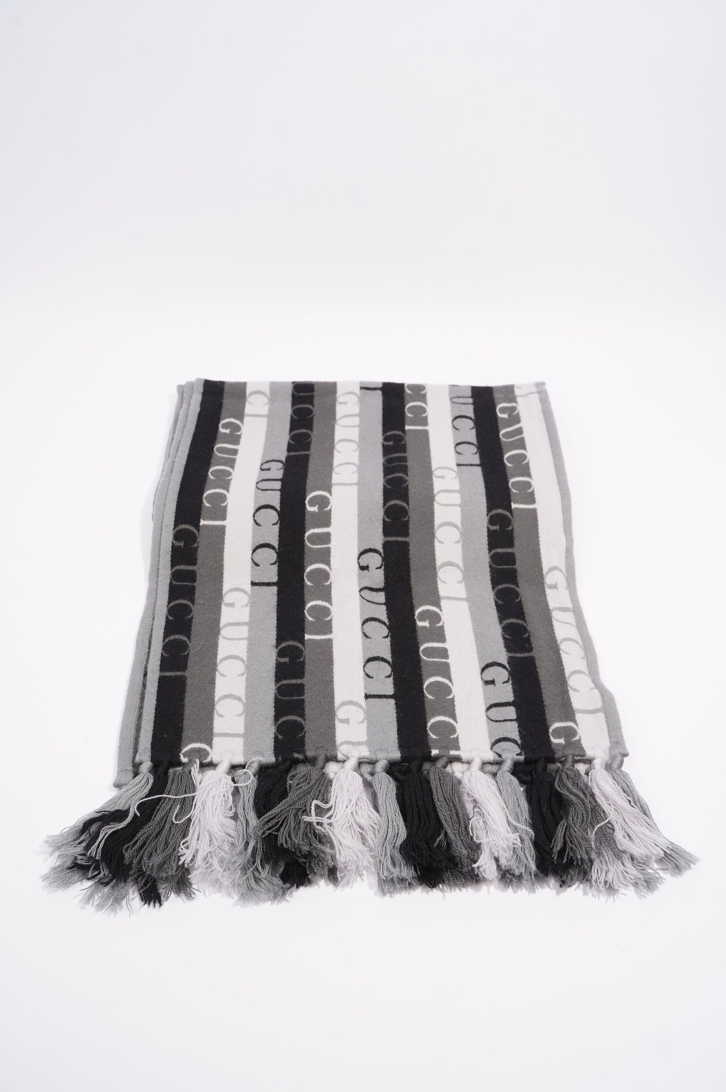 Gucci Stripe Wool Scarf Grey / Black Wool 180xm x 37cm
