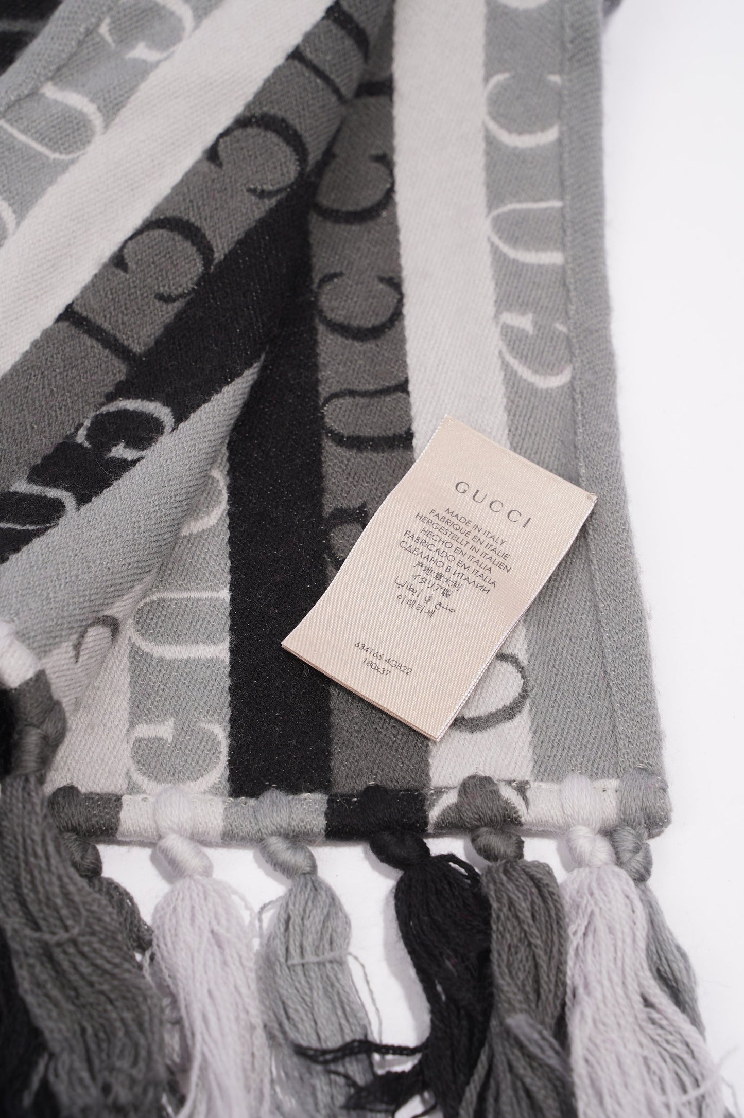 Gucci Stripe Wool Scarf Grey / Black Wool 180xm x 37cm