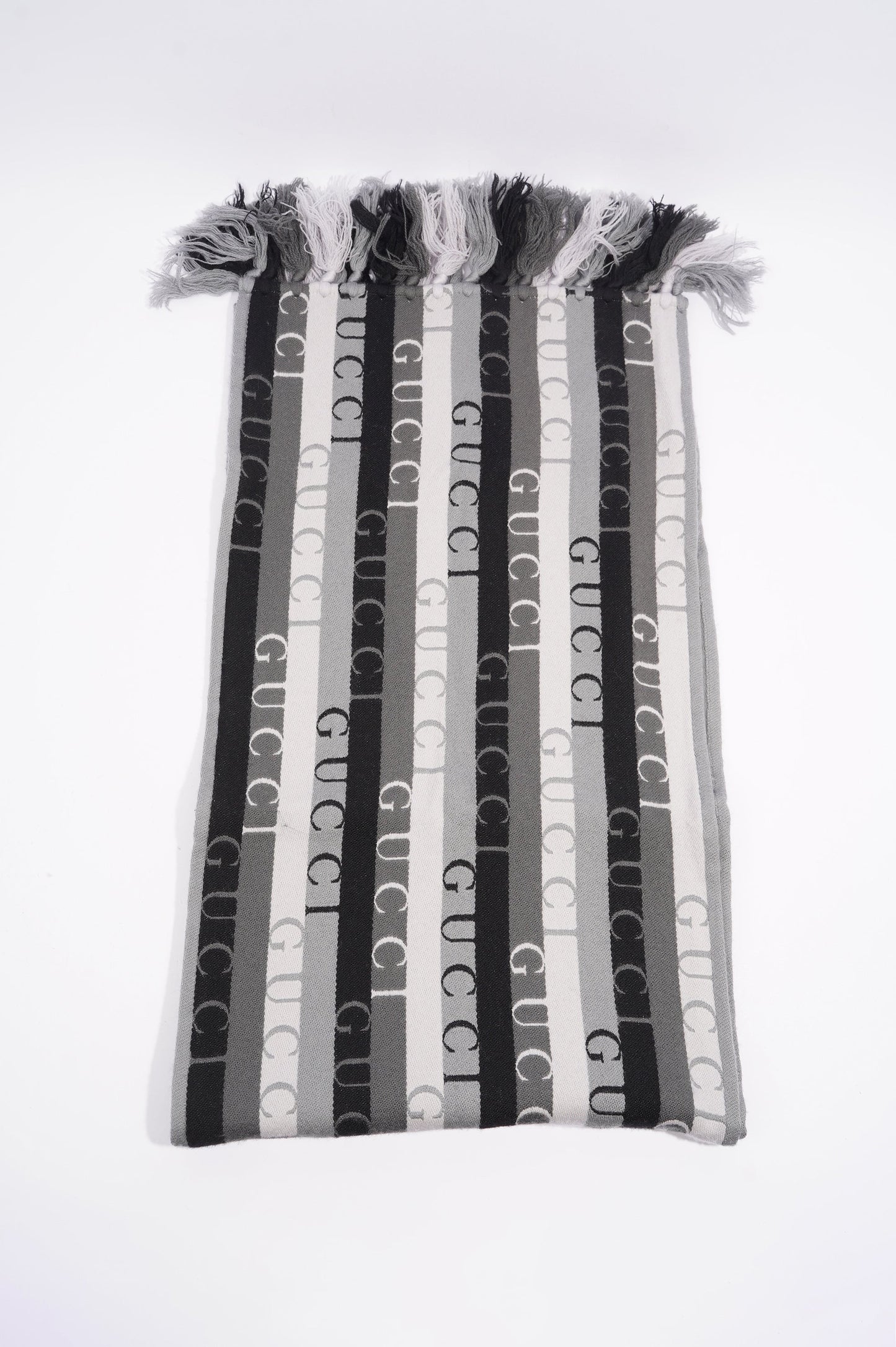 Gucci Stripe Wool Scarf Grey / Black Wool 180xm x 37cm