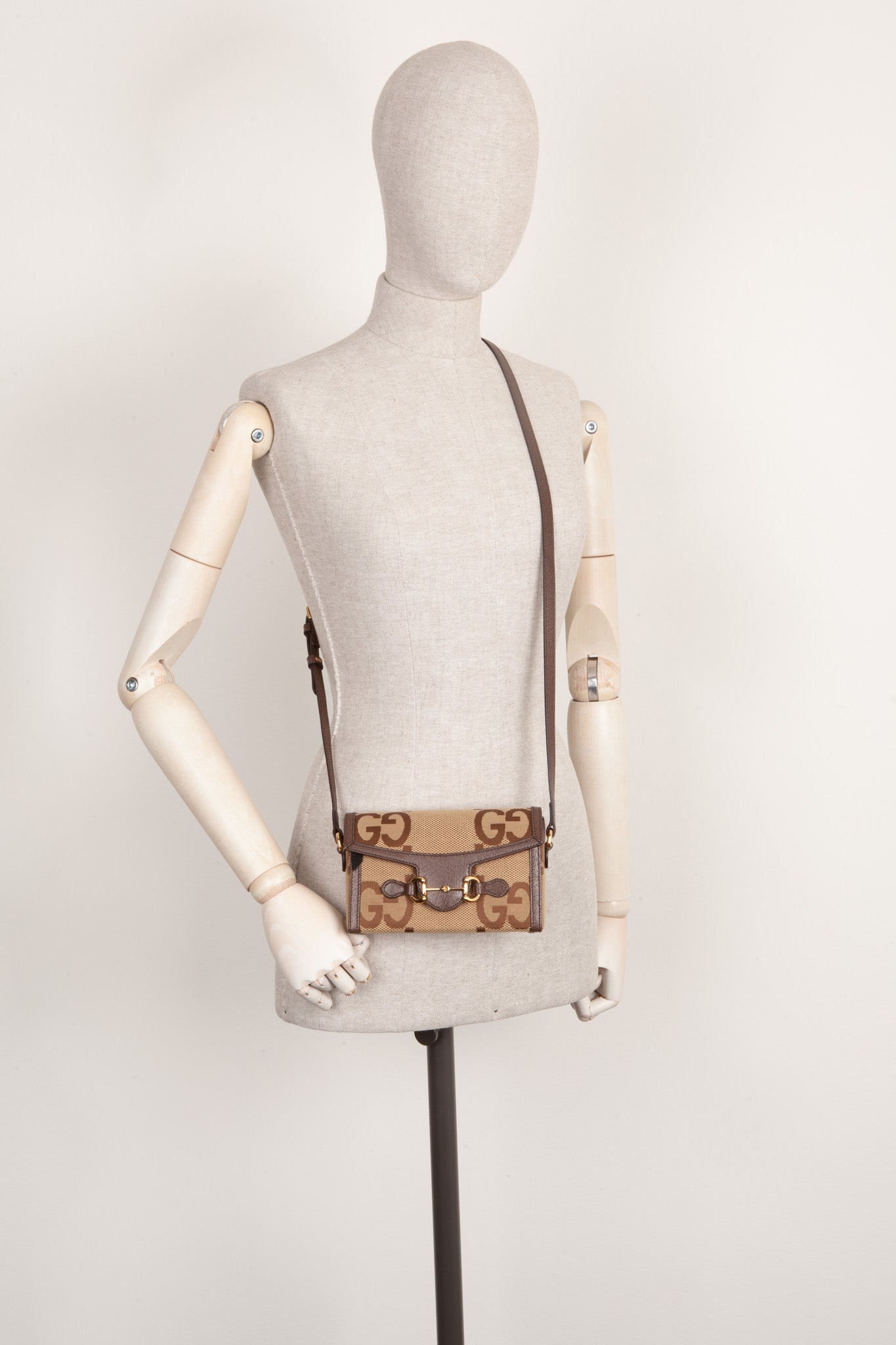 GUCCI Horsebit Crossbody Bag Giant GG Canvas