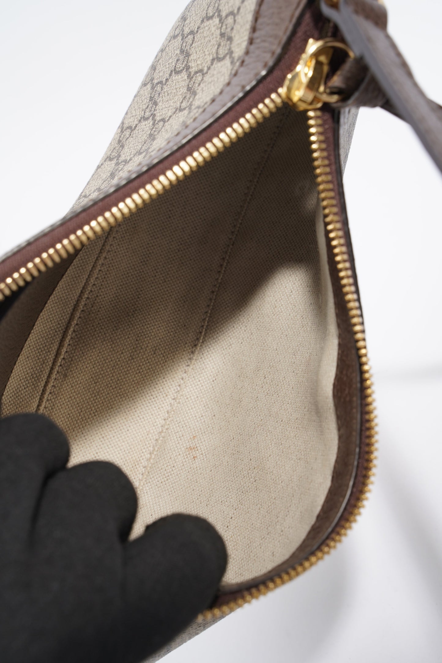 Gucci Ophidia Small Beige And Ebony GG Supreme  Coated Canvas