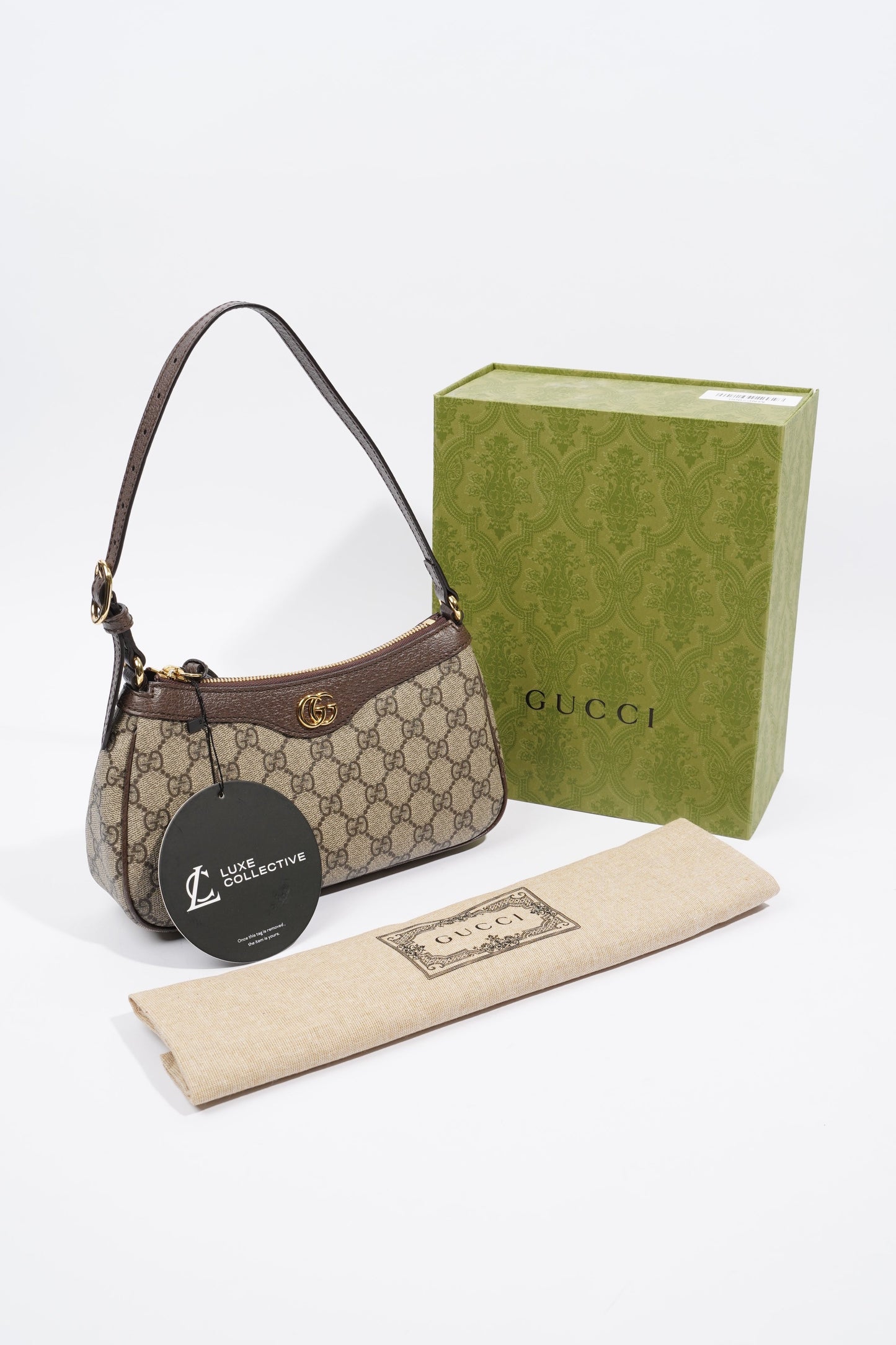 Gucci Ophidia Small Beige And Ebony GG Supreme  Coated Canvas