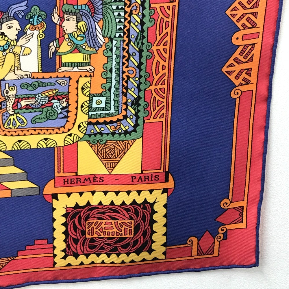 HERMES scarf silk Blue x red x white Carre90 ASTRES et SOLEILS Celestial bodies and the sun Women Used