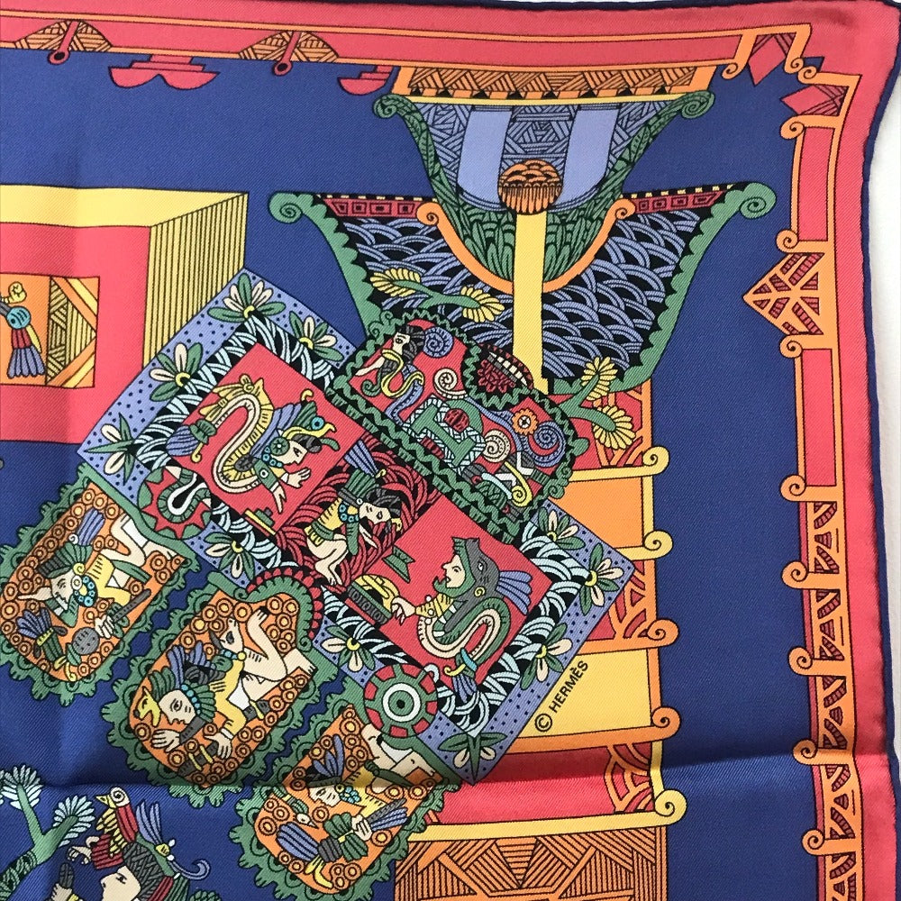 HERMES scarf silk Blue x red x white Carre90 ASTRES et SOLEILS Celestial bodies and the sun Women Used