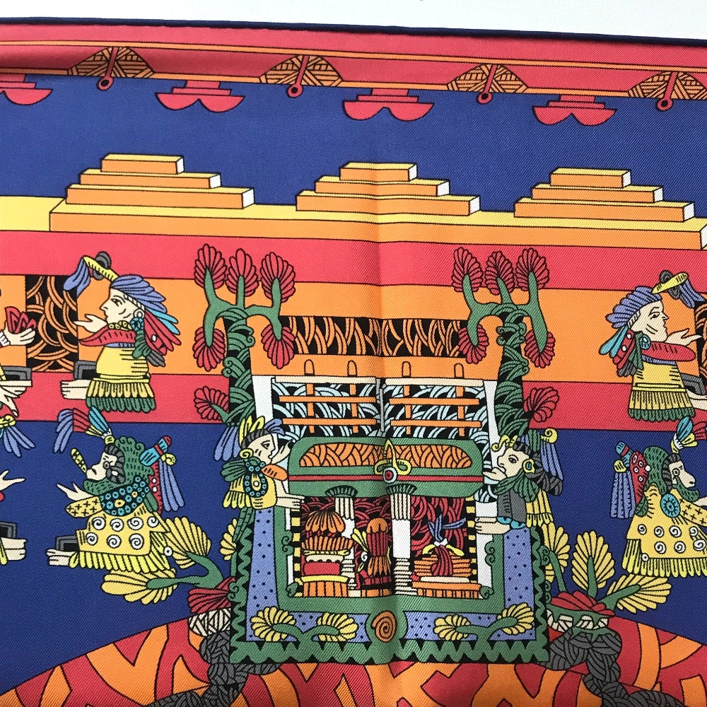 HERMES scarf silk Blue x red x white Carre90 ASTRES et SOLEILS Celestial bodies and the sun Women Used