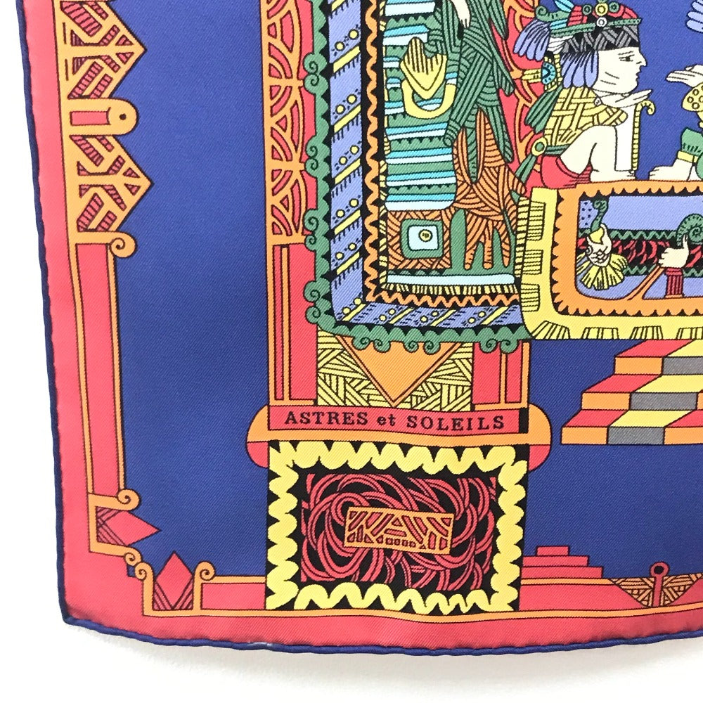HERMES scarf silk Blue x red x white Carre90 ASTRES et SOLEILS Celestial bodies and the sun Women Used