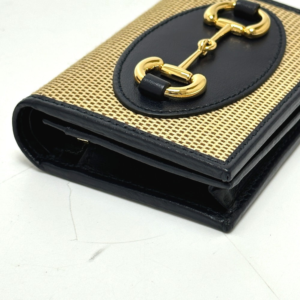 GUCCI Trifold wallet 621887 Canvas / leather beige Horsebit Women Used