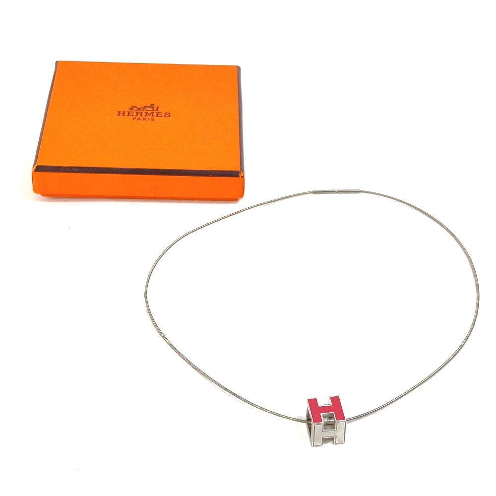 HERMES Necklace metal Silver H cube Cardue Ash Women Used