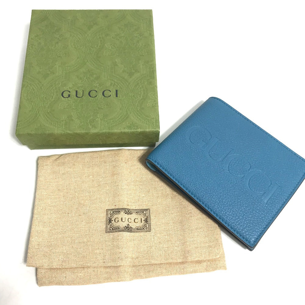 GUCCI Folded wallet 658681 leather blue logo Wallet mens Used