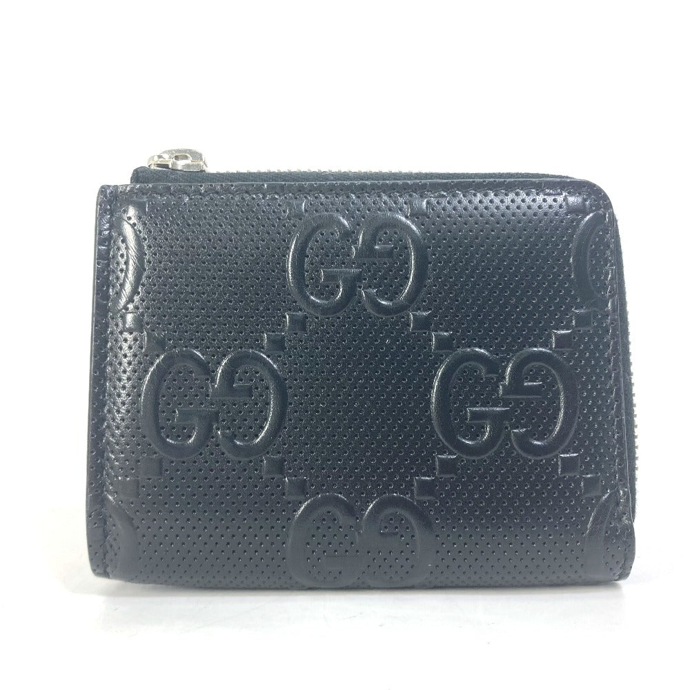 GUCCI Coin case 657571 leather black GG emboss L-shaped fastener mens Used