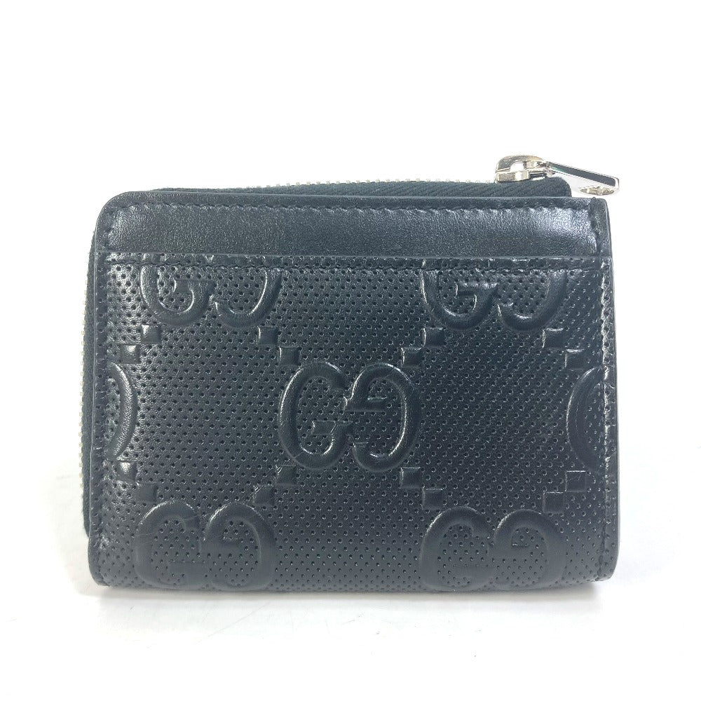 GUCCI Coin case 657571 leather black GG emboss L-shaped fastener mens Used
