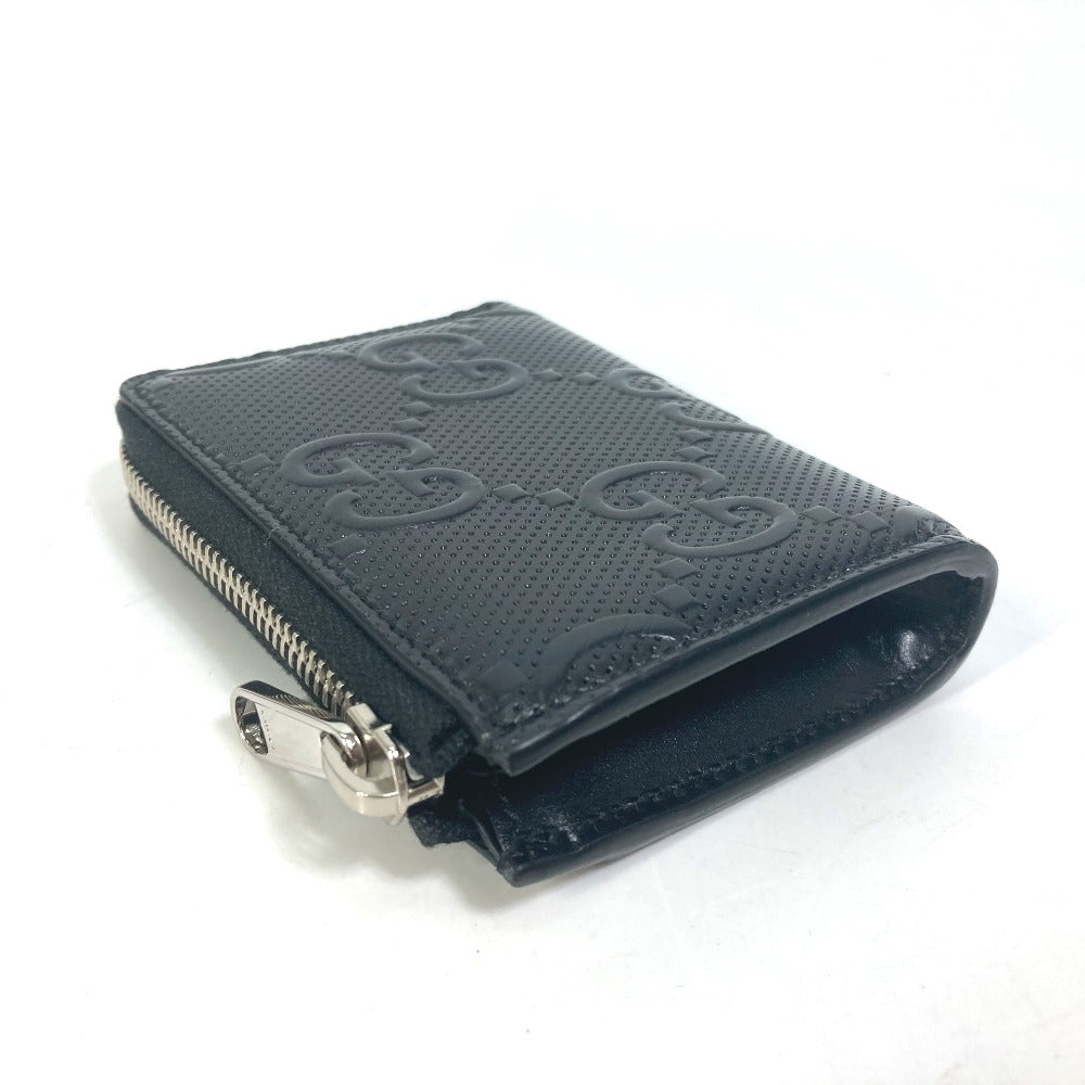 GUCCI Coin case 657571 leather black GG emboss L-shaped fastener mens Used