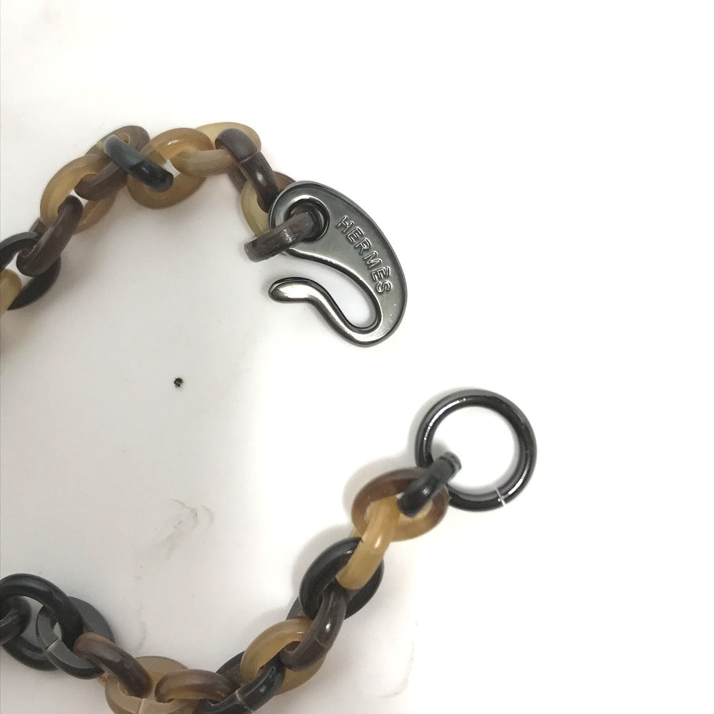HERMES Necklace Buffalo horn Brown Heart Horn Pendant Women Used