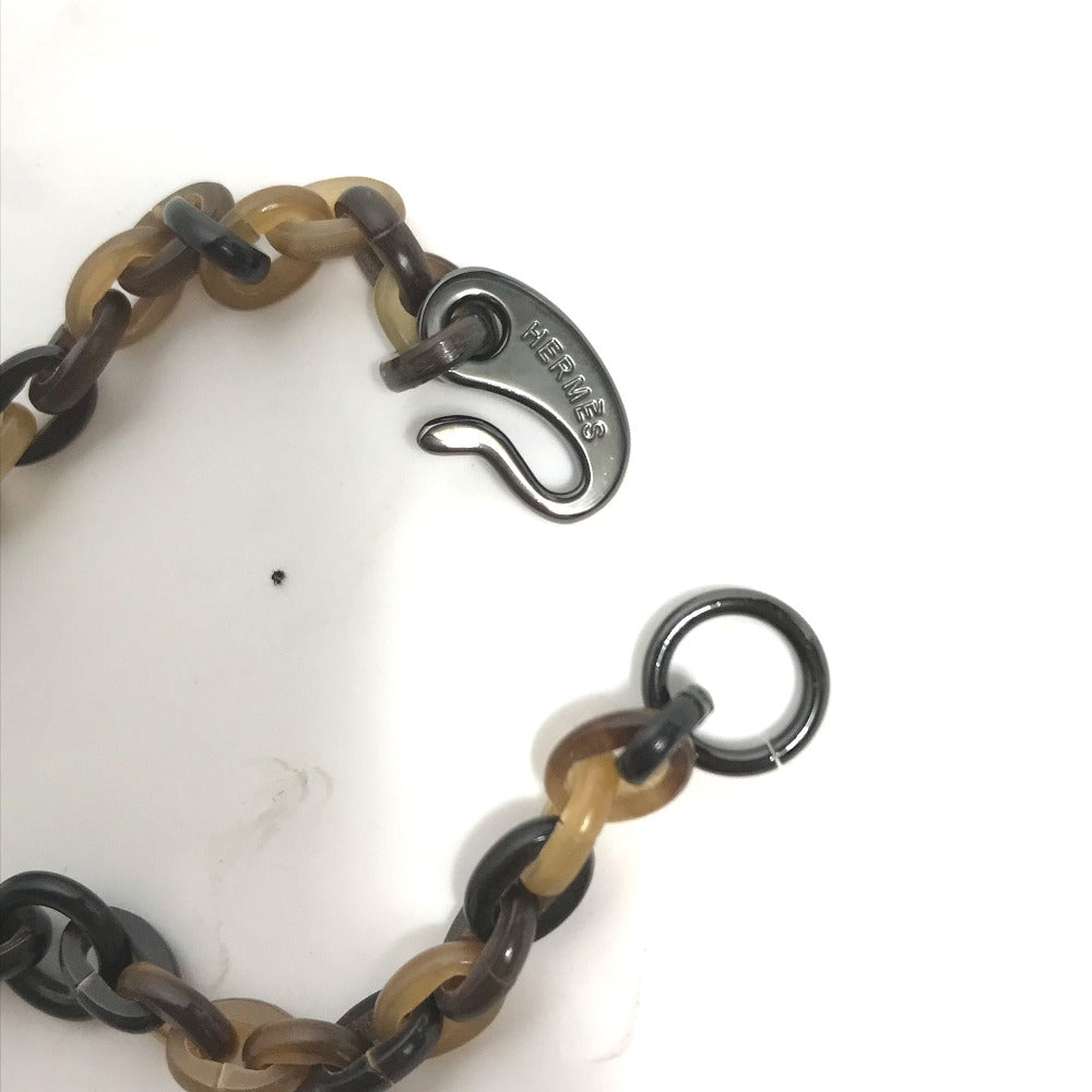 HERMES Necklace Buffalo horn Brown Heart Horn Pendant Women Used