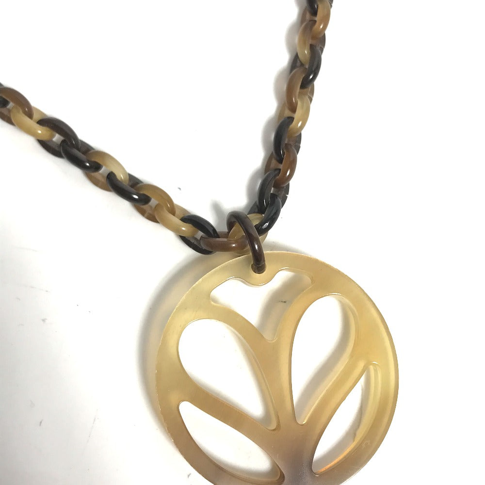 HERMES Necklace Buffalo horn Brown Heart Horn Pendant Women Used