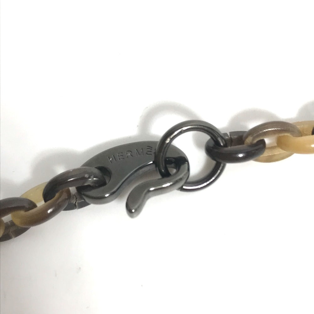 HERMES Necklace Buffalo horn Brown Heart Horn Pendant Women Used