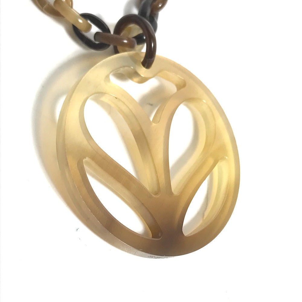 HERMES Necklace Buffalo horn Brown Heart Horn Pendant Women Used