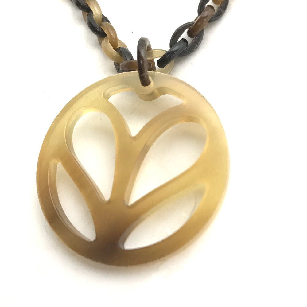 HERMES Necklace Buffalo horn Brown Heart Horn Pendant Women Used