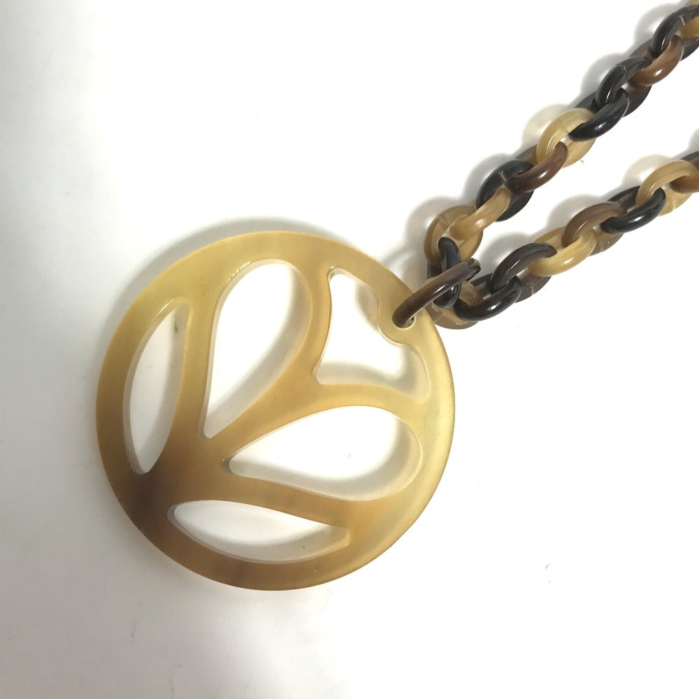 HERMES Necklace Buffalo horn Brown Heart Horn Pendant Women Used
