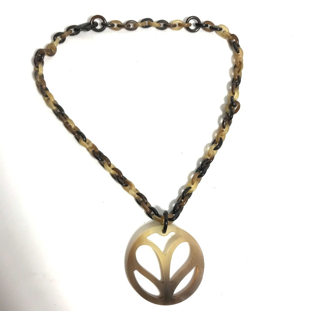 HERMES Necklace Buffalo horn Brown Accessories Heart Horn Pendant Women Used