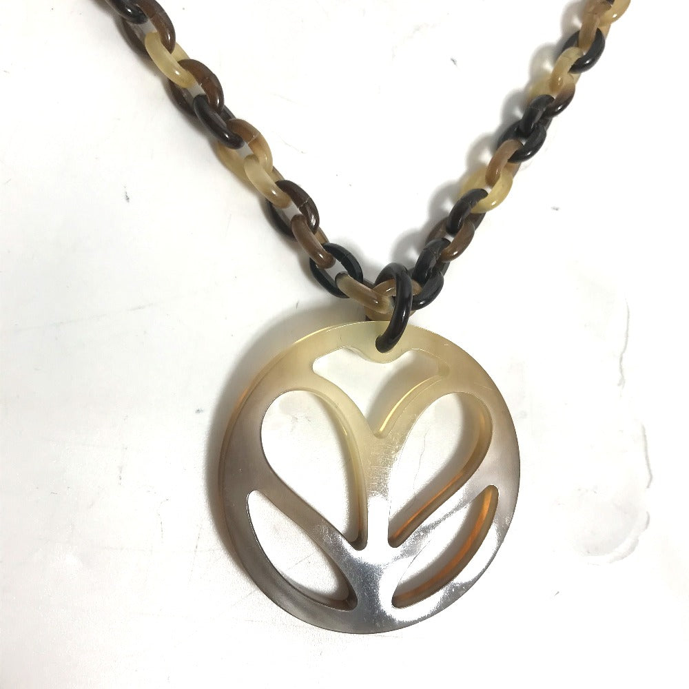 HERMES Necklace Buffalo horn Brown Accessories Heart Horn Pendant Women Used