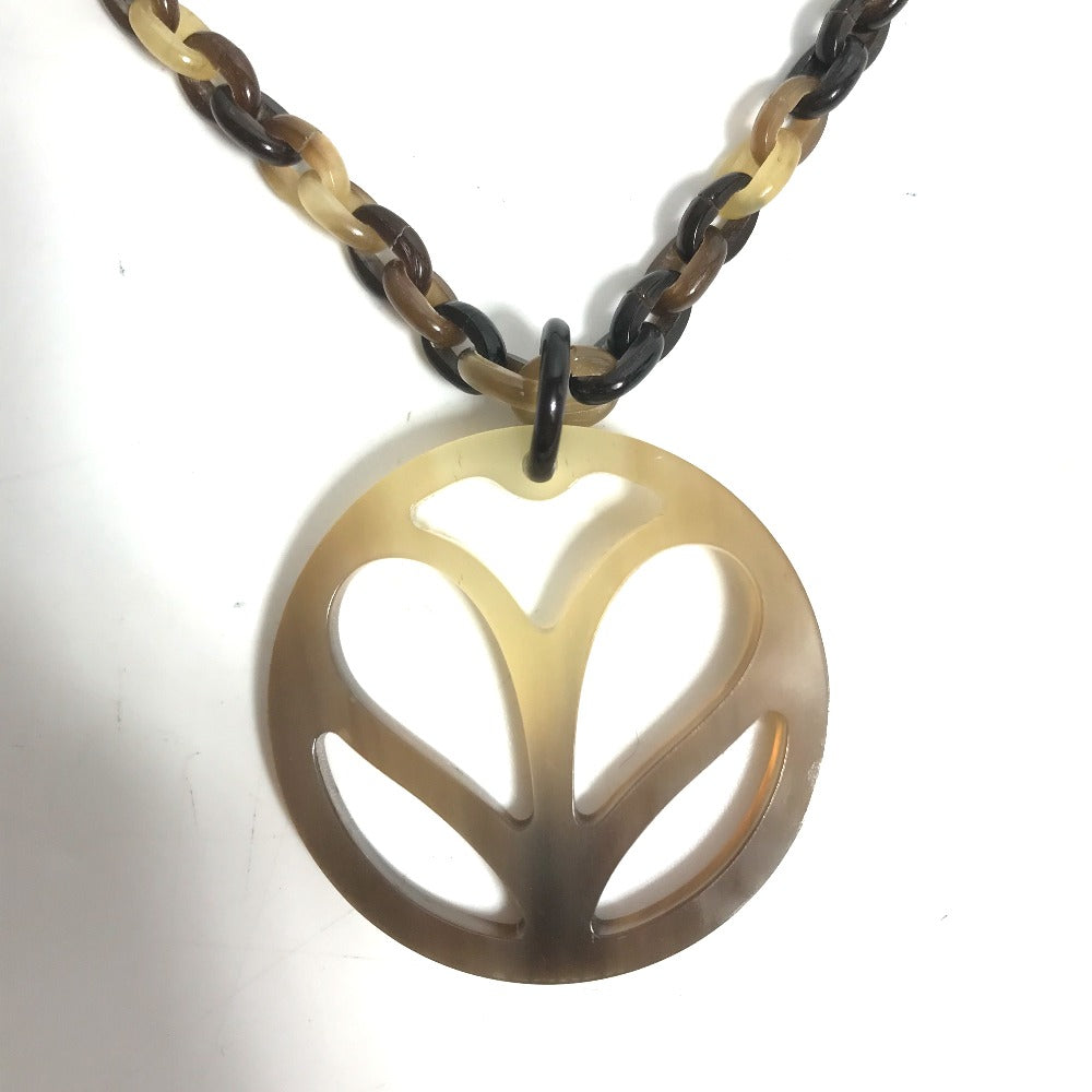 HERMES Necklace Buffalo horn Brown Accessories Heart Horn Pendant Women Used
