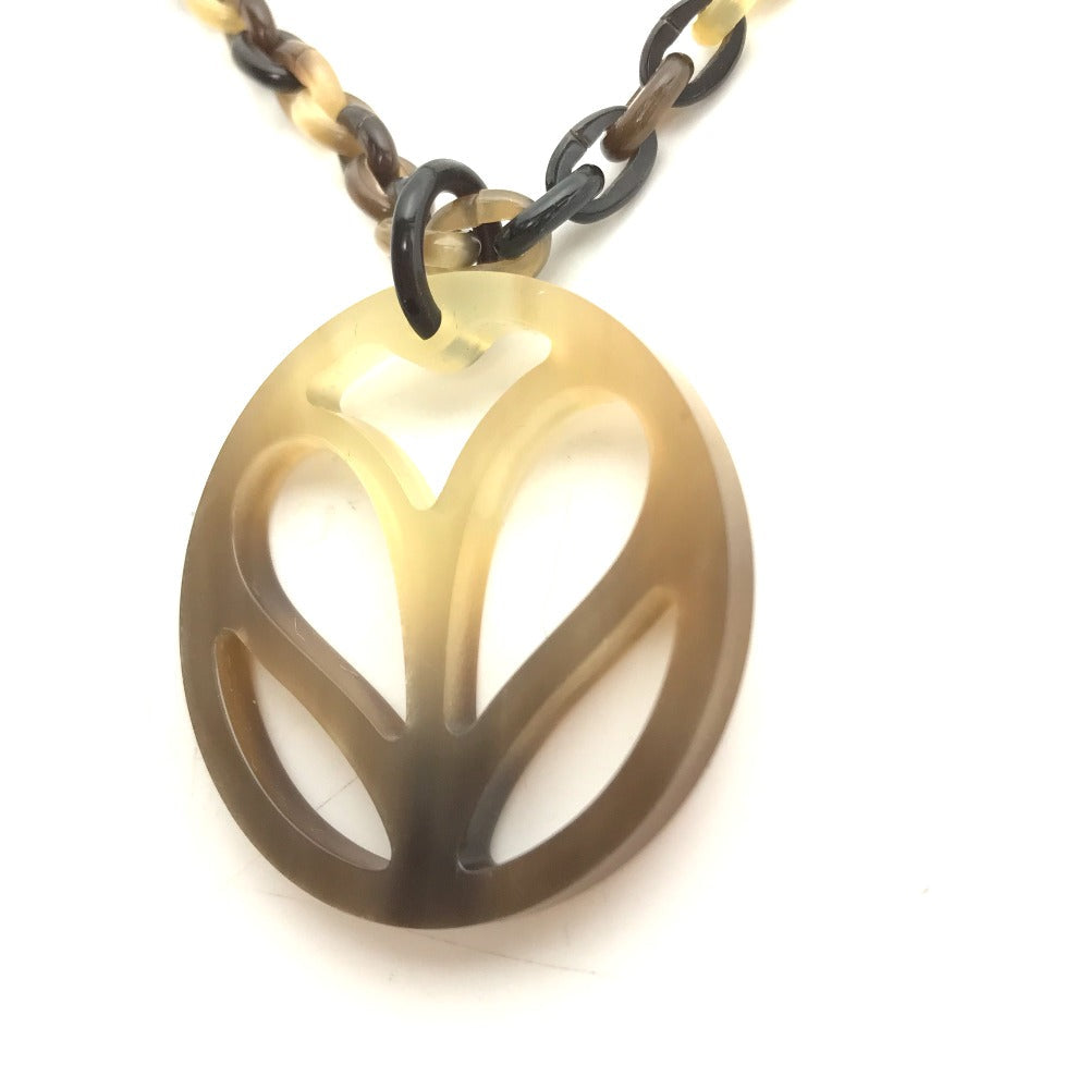 HERMES Necklace Buffalo horn Brown Accessories Heart Horn Pendant Women Used