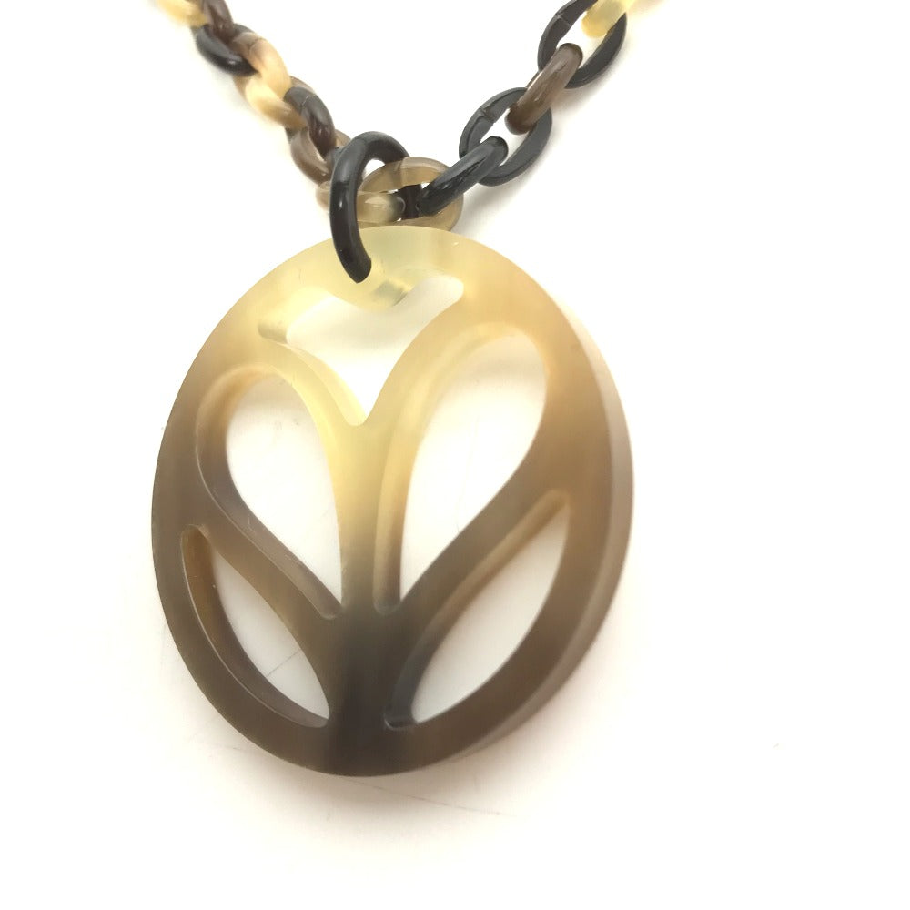 HERMES Necklace Buffalo horn Brown Accessories Heart Horn Pendant Women Used