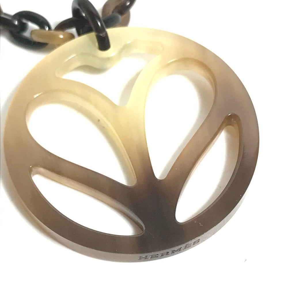 HERMES Necklace Buffalo horn Brown Accessories Heart Horn Pendant Women Used